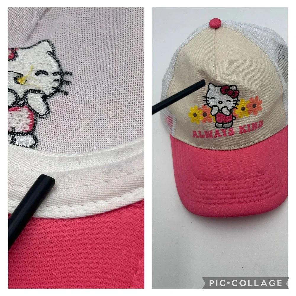 Hello Kitty Sanrio Always Kind Trucker Hat Pink Cream Mesh Snapback Cap NWT - Picture 8 of 14